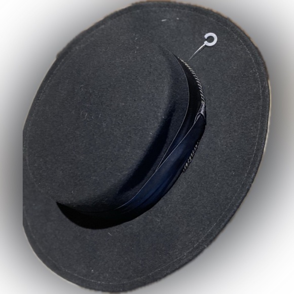 NWOT Unisex black wool fedora hat with black satin/cording, 3” brim, Size: M/L - Picture 3 of 6